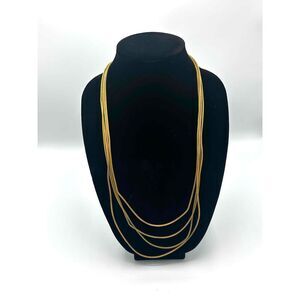 Gold Tone Multi Strand Necklace With Layered Snake Chain